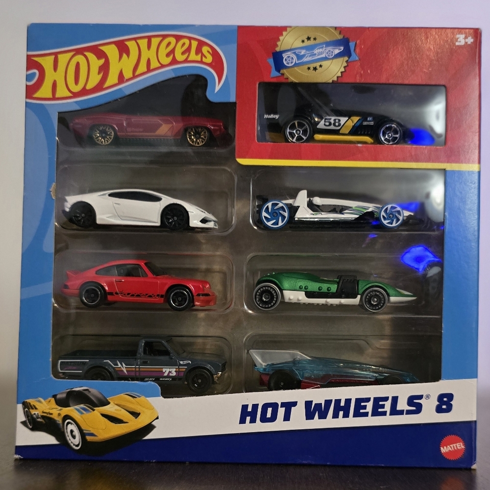 Hot Wheels 8-pack, featuring eight different 1:64 scale die-cast toy cars